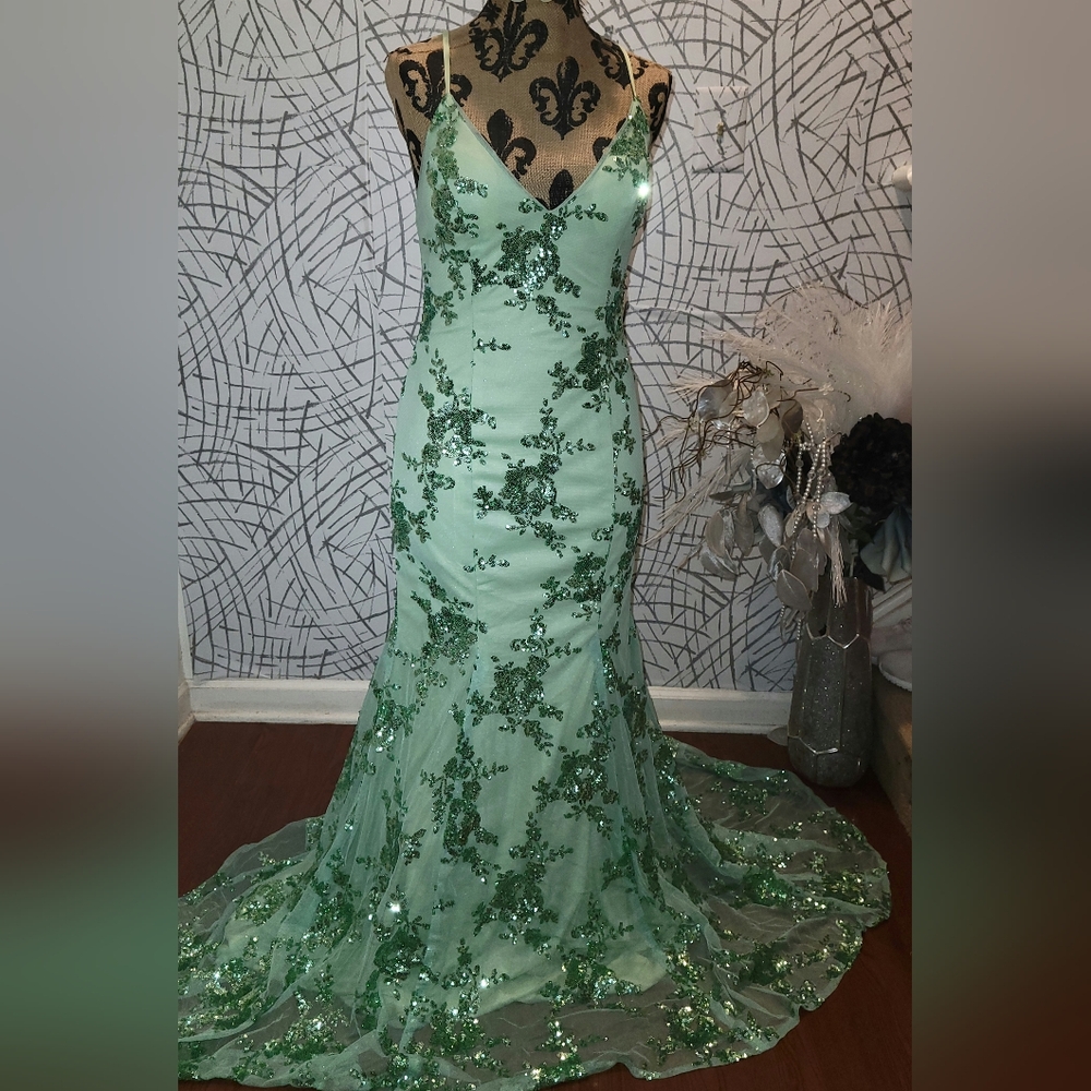 Elegant Green Sequin Gown